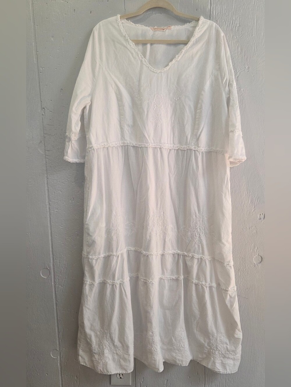 Soft Surroundings White V-Neck Tiered Women's Dress